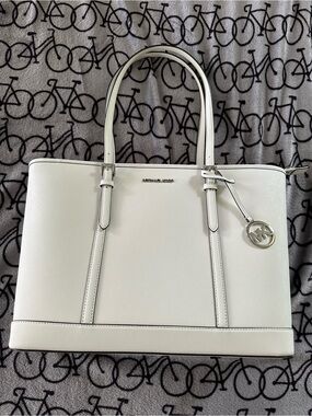 Michael Kors White Saffiano Tote with Logo Charm